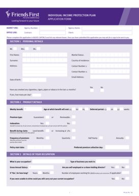 Individual Income Protection Plan Application Form