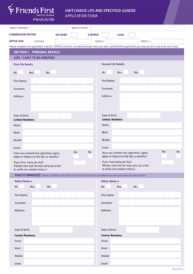 Unit Linked Life and Specified Illness Application Form