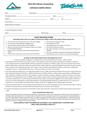 2013-2014 Winter Snowtubing Liability Waiver
