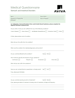 Medical Questionnaire for Stomach and Intestinal Disorders