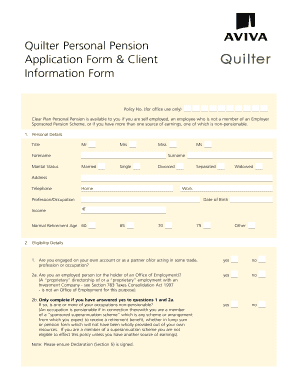 Quilter Personal Pension Application Form