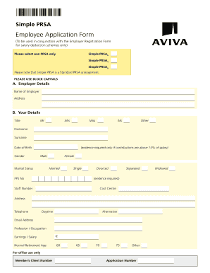 Simple PRSA Employee Application Form