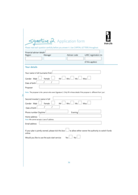 Irish Life Investment Application Form