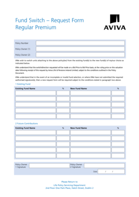 Aviva Fund Switch Request Form