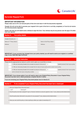 Canada Life Surrender Request Form