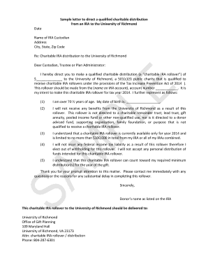 Charitable IRA Distribution Letter