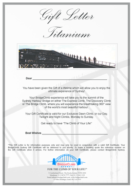 BridgeClimb Sydney Gift Letter