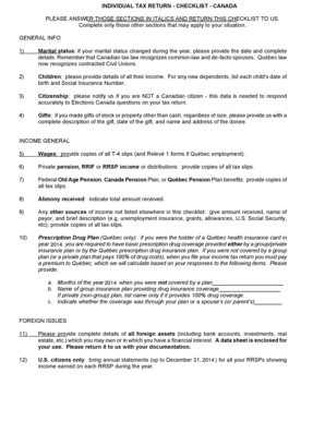 2004 Canada Individual Tax Return Checklist