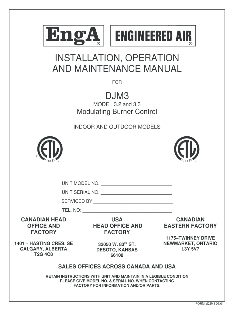 INSTALLATION OPERATION AND MAINTENANCE - Engineered Air Preview on Page 1.