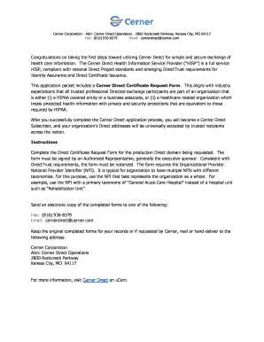Cerner Direct Certificate Request Form
