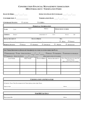 Construction Financial Management Association HRA Enrollment Form