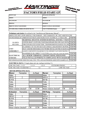 HVAC Factory Start-Up Form