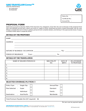 QBE Travelon Cover Travel Insurance Proposal Form