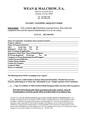 Payoff Estoppel Request Form