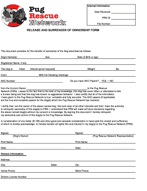 Release and Surrender of Dog Ownership Form