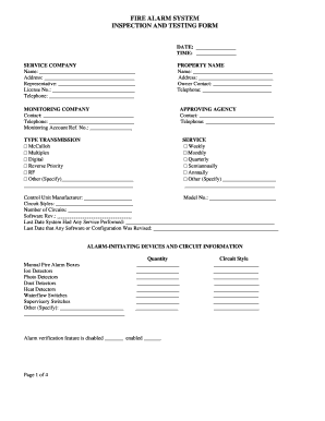 Fire Alarm System Inspection and Testing Form