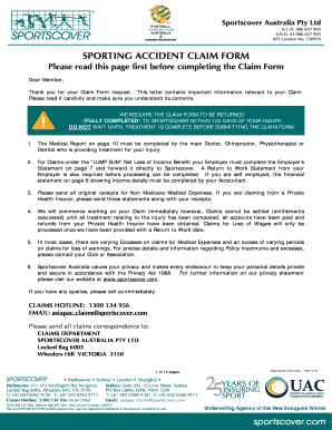 Sportscover Australia Sporting Accident Claim Form