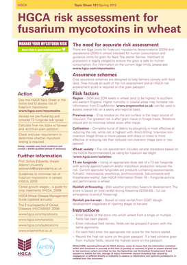 HGCA Risk Assessment for Fusarium Mycotoxins in Wheat