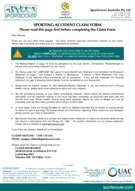 Sportscover Australia Pty Ltd Sporting Accident Claim Form