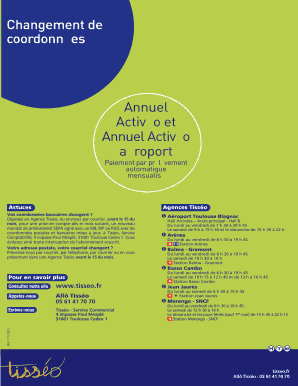 Changement de coordonnées Annuel Activéo et Annuel Activéo aéroport