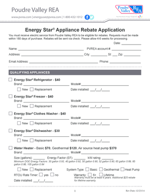 Energy Star Appliance Rebate Application