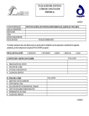 Instructivo para el llenado del formato "Evaluación del evento o curso de capacitación individual"