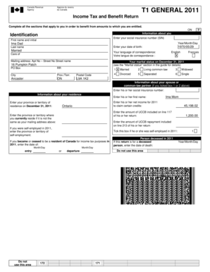Canada T1 General 2011 Income Tax and Benefit Return