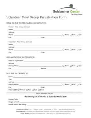 Volunteer Meal Group Registration Form