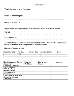 UK Tenancy Inventory Form