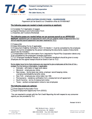 TLC Warehouse Application Form