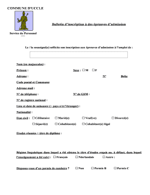Bulletin d’inscription à des épreuves d’admission