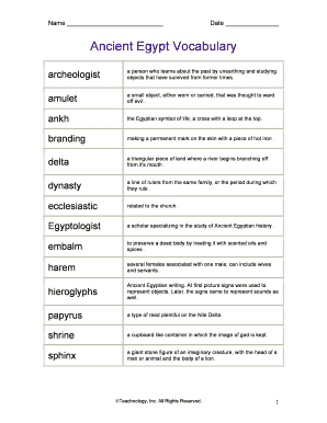 Ancient Egypt Vocabulary Worksheet