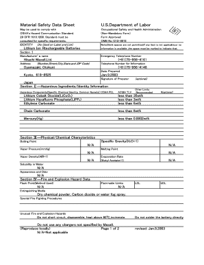 Material Safety Data Sheet for Lithium Ion Rechargeable Batteries