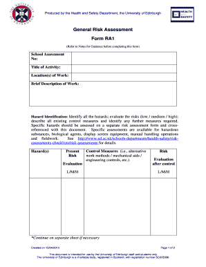 University of Edinburgh General Risk Assessment Form