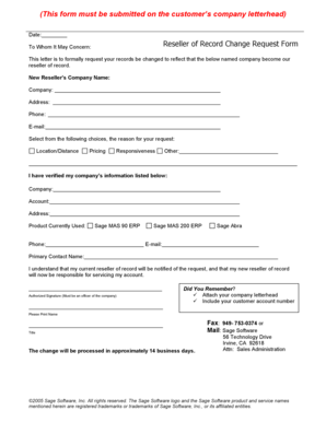Reseller of Record Change Request Form