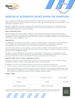 Register of Alternative Duties within the Workplace