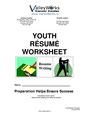 Youth Resume Worksheet