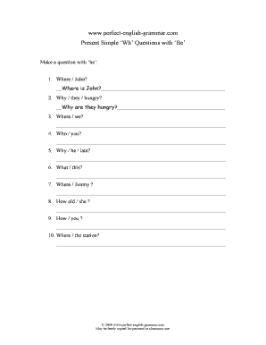 Present Simple 'Wh' Questions with 'Be' Worksheet
