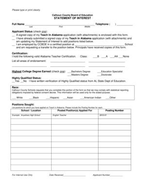 Alabama Teacher Statement of Interest