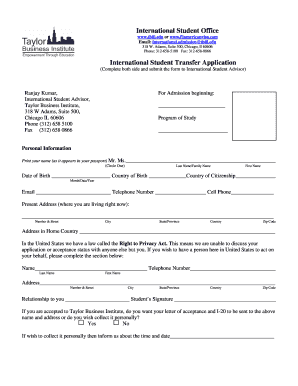 International Student Transfer Application