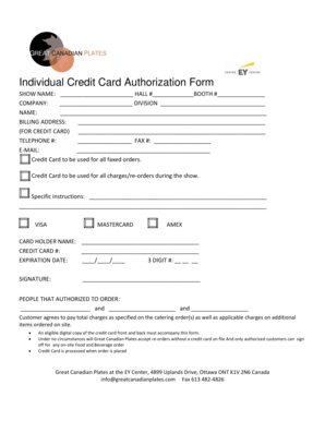 Individual Credit Card Authorization Form