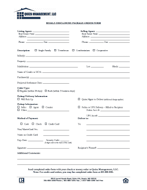 Resale Disclosure Package Order Form