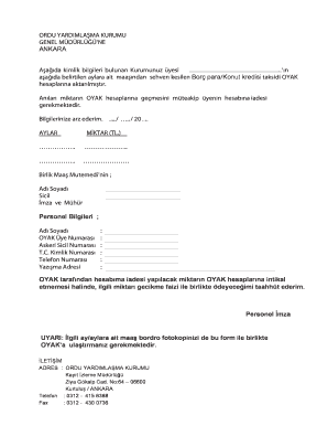 Ordu Yardimlasma Kurumu Salary Reimbursement Form