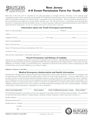 New Jersey 4-H Event Permission Form for Youth