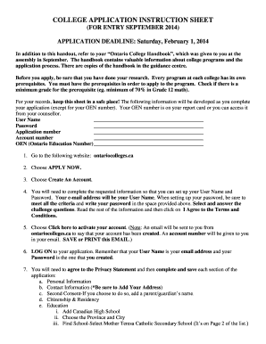 Ontario College Application Instructions