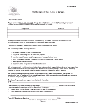 SEA Equipment Use Letter of Concern