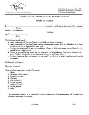 Intent to Vacate Notice