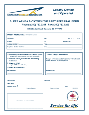 Sleep Apnea and Oxygen Therapy Referral Form