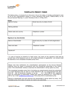 Proxy Form for Lundin Petroleum AB Annual General Meeting