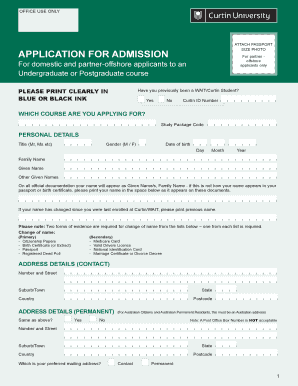 Curtin University Application for Admission